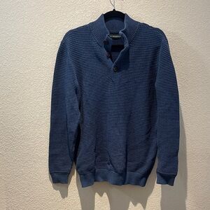 Marc Fisher Navy Waffle-Knit Button Mock Neck Sweater